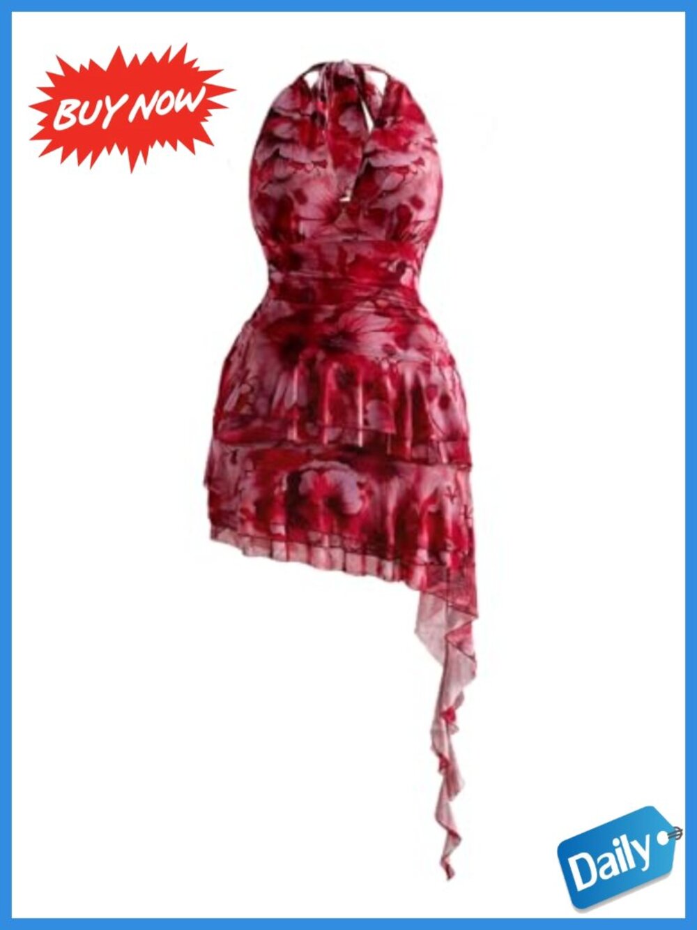 Plus Size Halter Mini Dress Floral Mesh Ruched Y2K Party Club Night Out